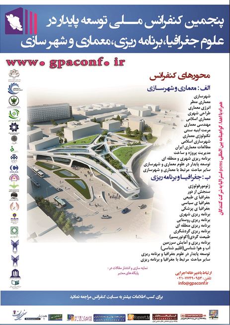 پوستر پنجمین کنفرانس ملي  توسعه پایدار در علوم جغرافیا، برنامه ریزی، معماری و شهر سازی