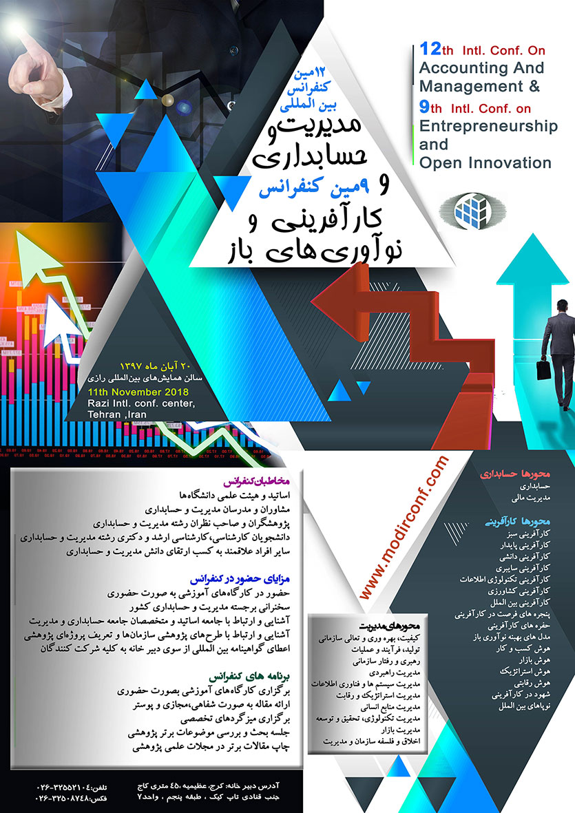 پوستر دوازدهمین کنفرانس مدیریت و حسابداری و نهمین کنفرانس کارآفرینی و نوآوری های باز