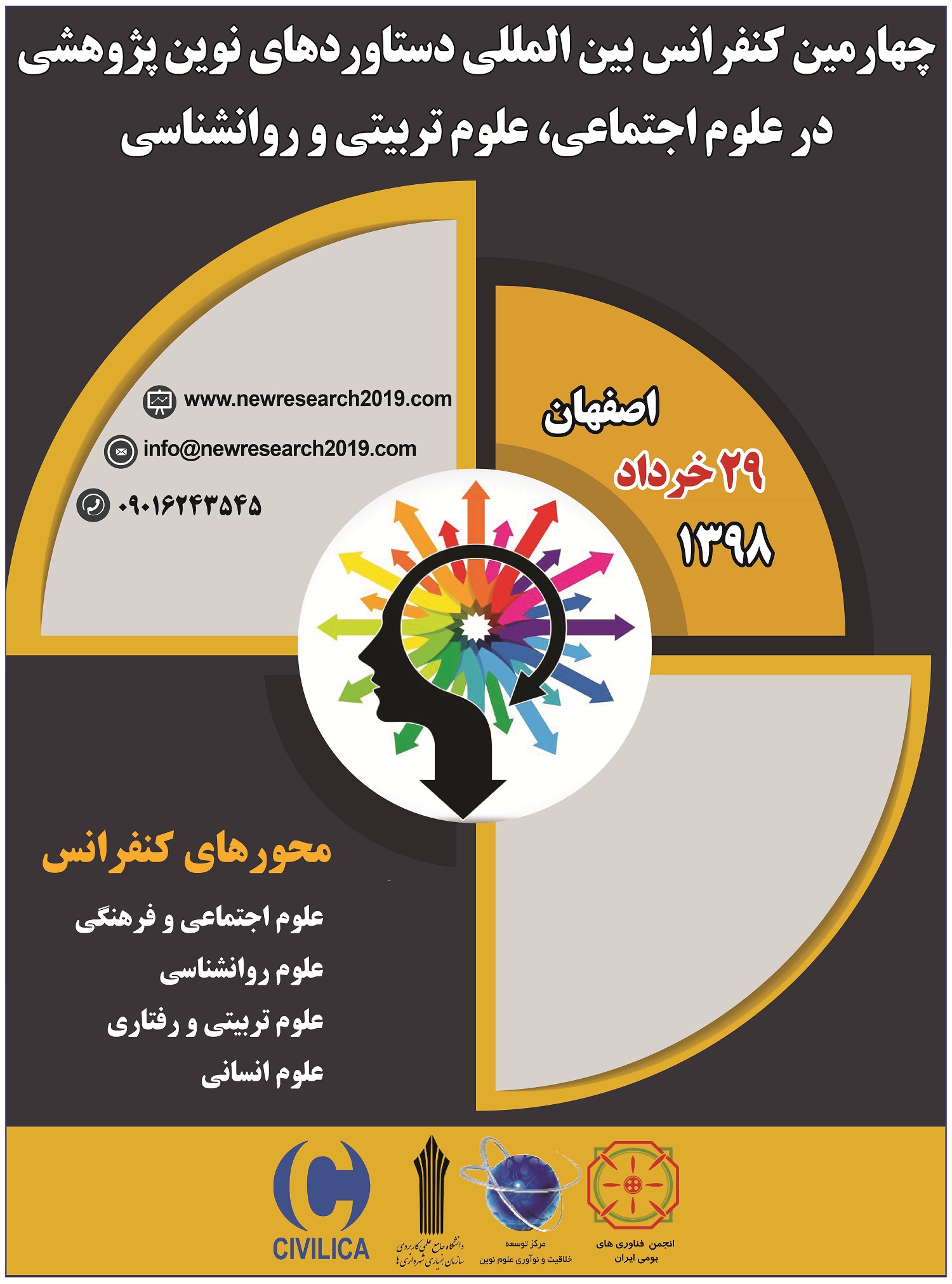 پوستر چهارمین کنفرانس بین المللی دستاوردهای نوین پژوهشی در علوم اجتماعی، علوم تربیتی و روانشناسی